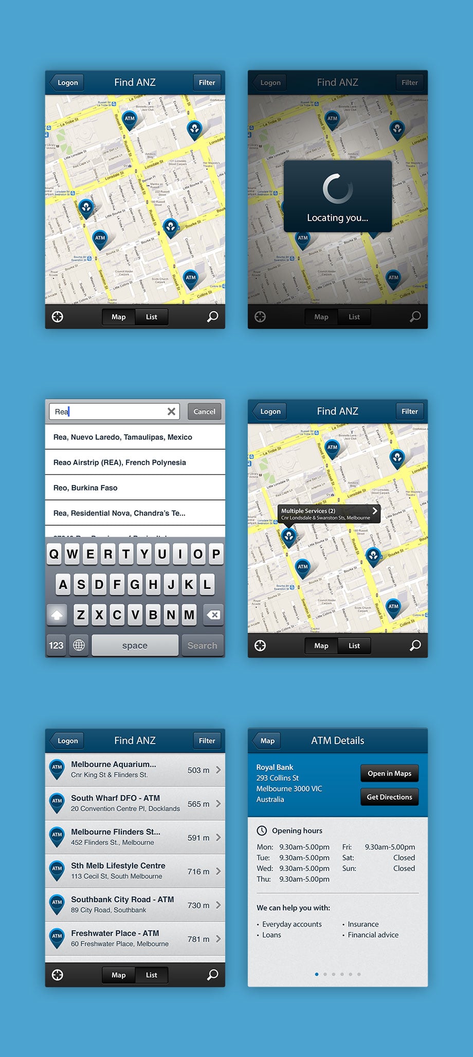 Branch finder screens