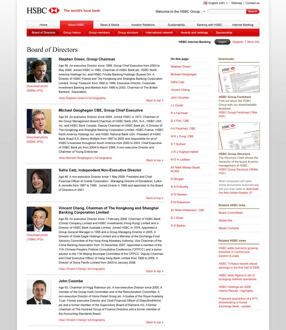 A design for the 'Board of Directors' page