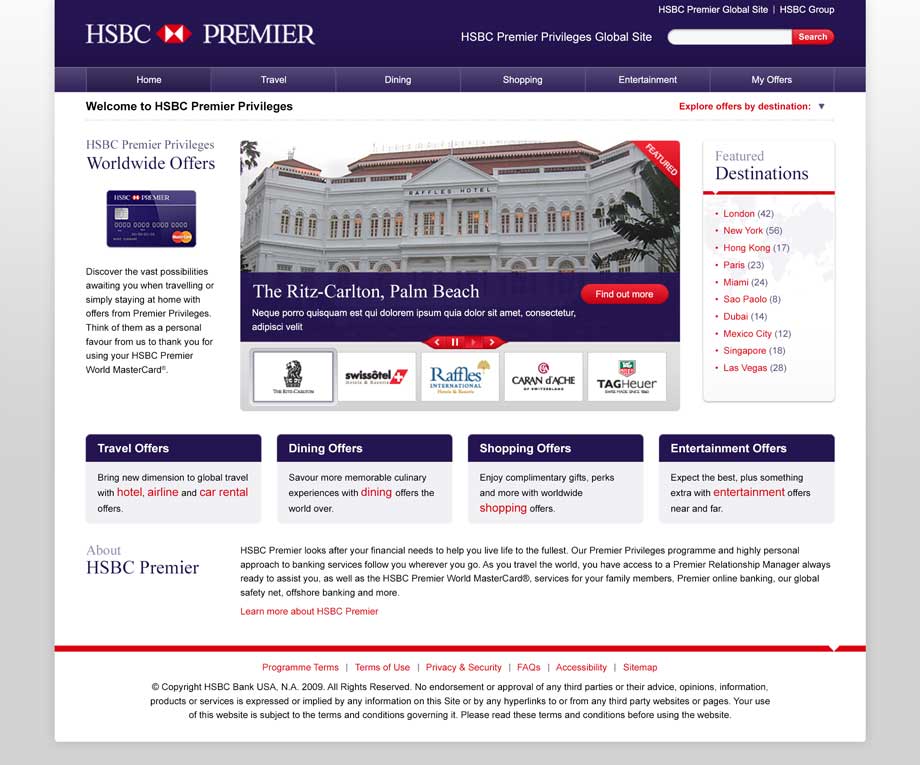 A design for the HSBC Premier Privileges homepage